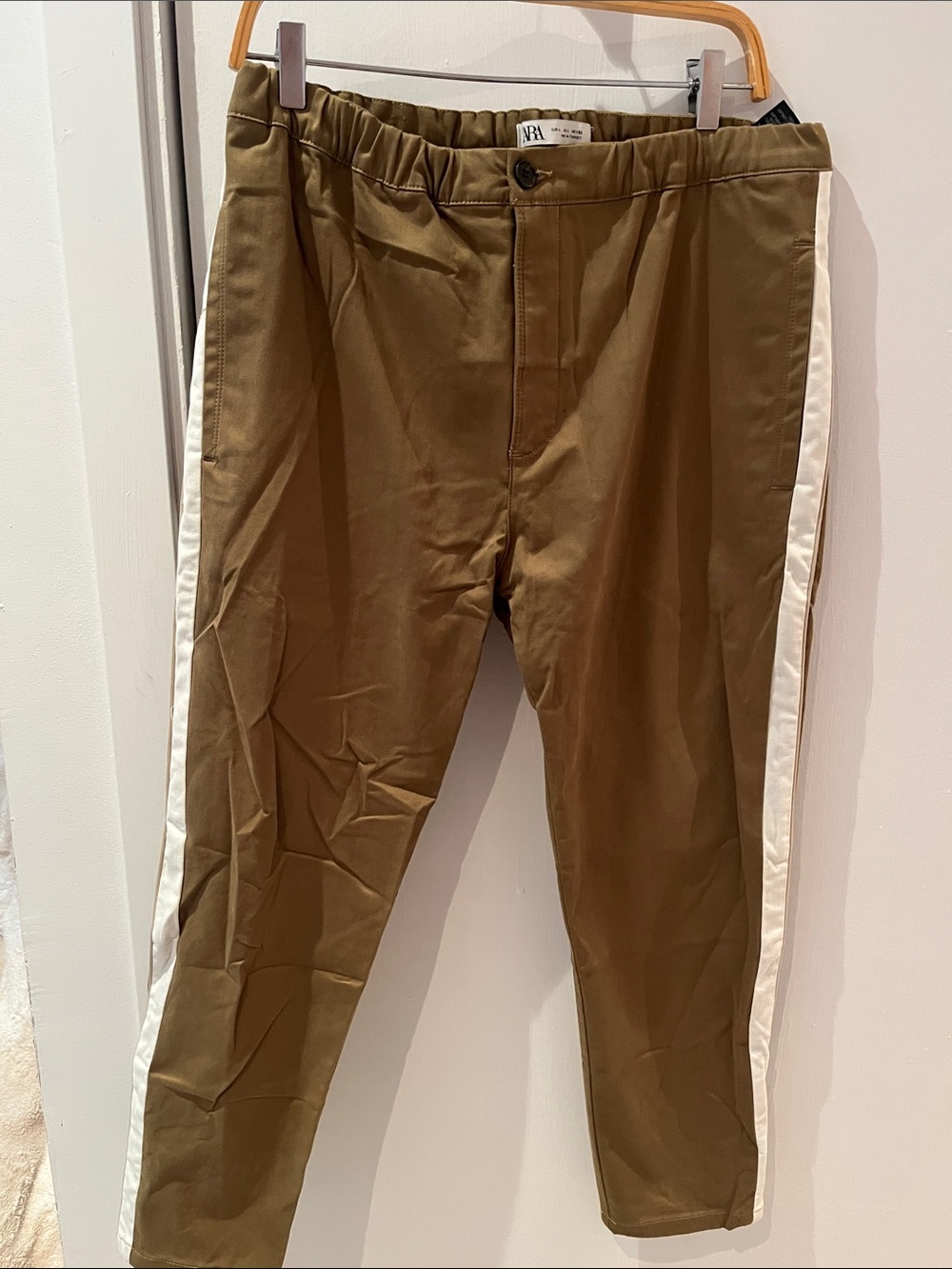 Zara Olive Chinos with White Side Stripes